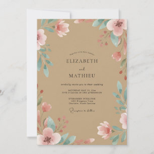 Taupe Dusty Mauve Leafy Wedding Invitation