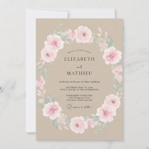 Taupe Dusty Pink Petal Wedding Invitation