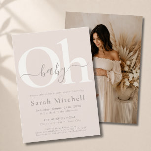 Taupe Earthy Boho Neutral Oh Baby Shower Photo Invitation