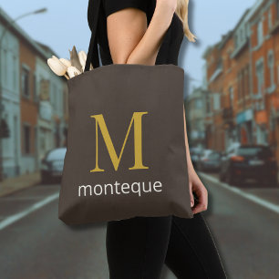 Taupe Elegant Custom Gold Monogram Gift For Her Tote Bag