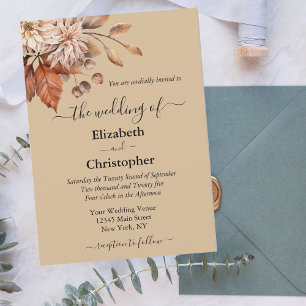 Taupe Elegant Floral Botanical Terracotta Wedding Invitation