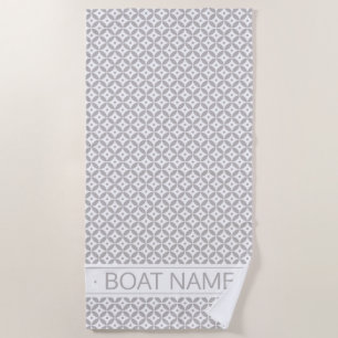Taupe Elegant Geometric Pattern Custom Boat Name Beach Towel