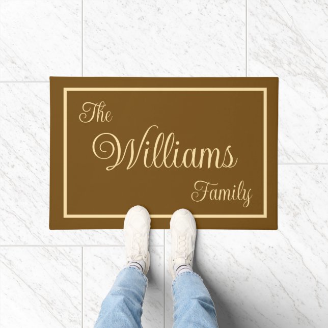 Taupe Elegant Script Family Name Welcome Gift Doormat (Indoor)