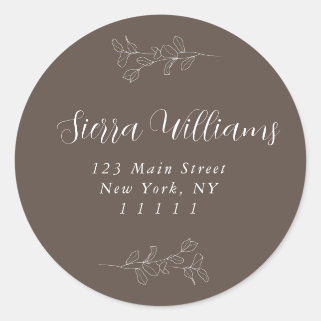 Taupe Eucalyptus Round Return Address Label (Front)