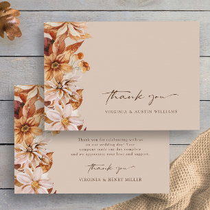 Taupe Fall Leaves Floral Thank You Card