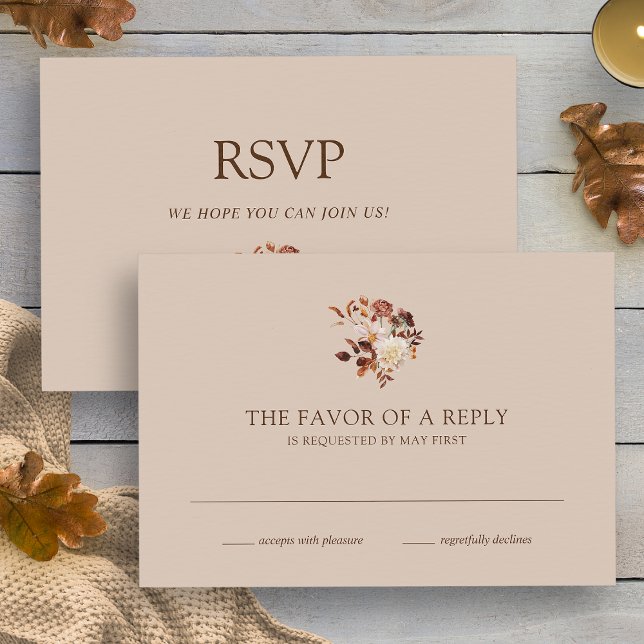 Taupe Fall Terracotta Watercolor Floral Wedding RSVP Card (Taupe Fall Terracotta Watercolor Floral Wedding RSVP Card by Painted Paperie
)