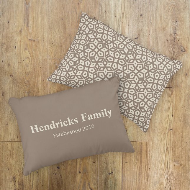 Taupe Family Name "Established" with Back Pattern Decorative Cushion (Front and Back)