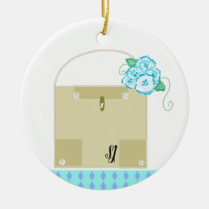 Taupe Fashion Bag With Monogram Ceramic Tree Decoration
