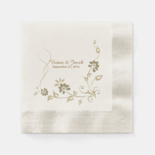 Taupe Floral Custom Wedding Napkins