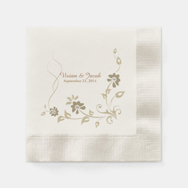 Taupe Floral Custom Wedding Napkins (Front)