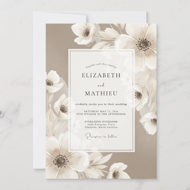 Taupe Floral Ethereal Wedding Invitation (Front)