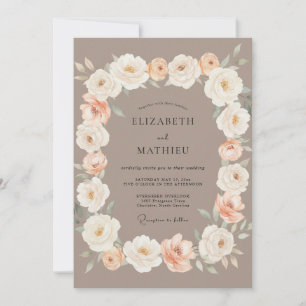 Taupe Floral Romance Wedding Invitation