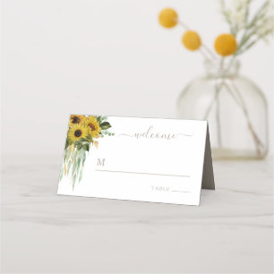 Taupe Floral Sunflower Wedding Place Card