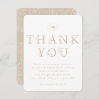Taupe Floral Thank You Card | Baby Shower