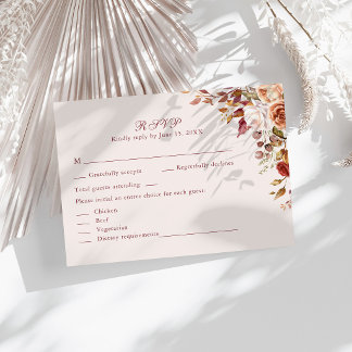 Taupe Floral Wedding RSVP Card Elegant Response
