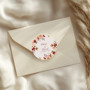 Taupe Floral Wedding Sticker Names Date Elegant