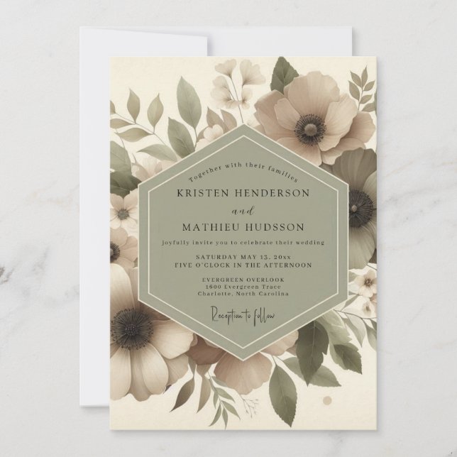 Taupe Floral Woodland Romance Wedding Invitation (Front)