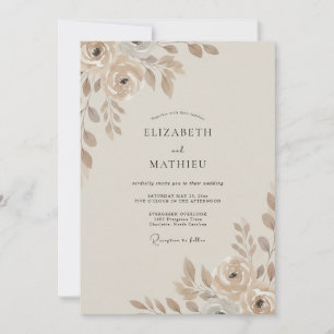 Taupe Floral Wreath Wedding Invitation