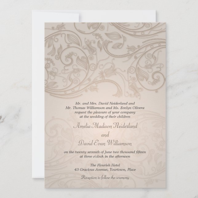 Taupe Flourish Wedding Invitation (Front)