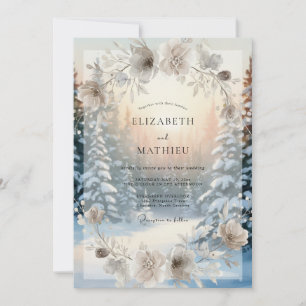 Taupe Frosty Pine Eucalyptus Wedding Invitation