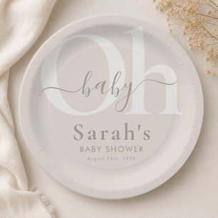 Taupe Gender Neutral Oh Baby Shower Party Paper Plate