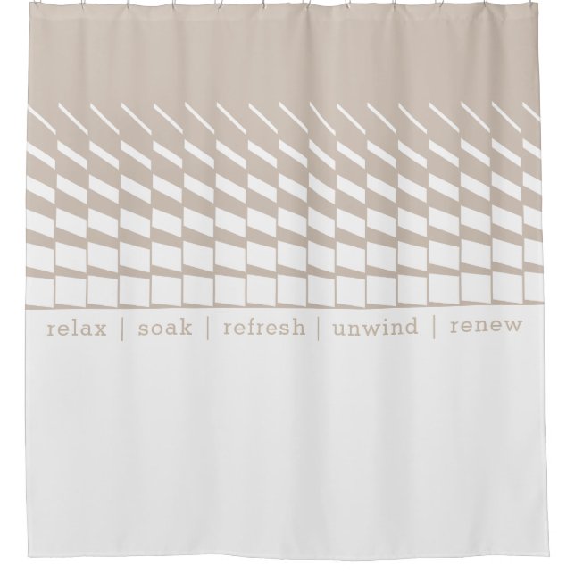 Taupe geometric kinetic art graphics shower curtain (Front)