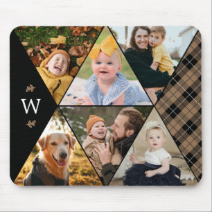 Taupe Geometric Photo Collage Monogram Mouse Pad