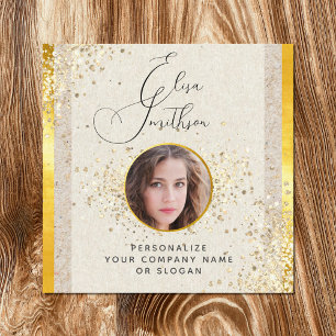  Taupe Gold Calligraphy Social Media QR Code Photo Square Business Card
