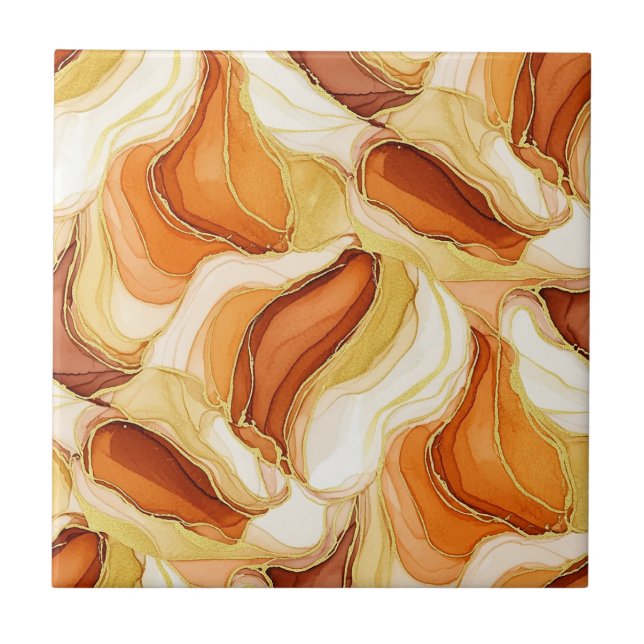 Taupe Gold Fluid Marble Stone Abstract Tile (Front)