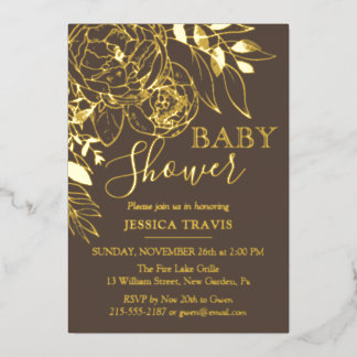 Taupe & Gold Modern Floral Baby Shower