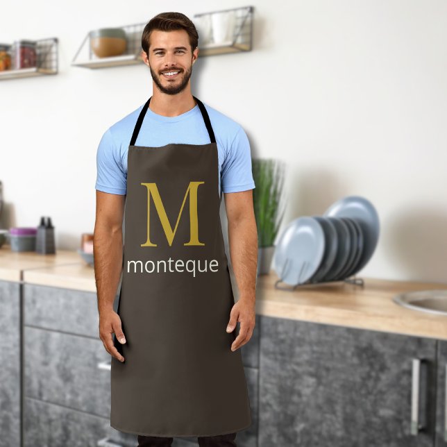 Taupe Gold Monogram Personalised Name Luxury Gift  Apron (Creator Uploaded)