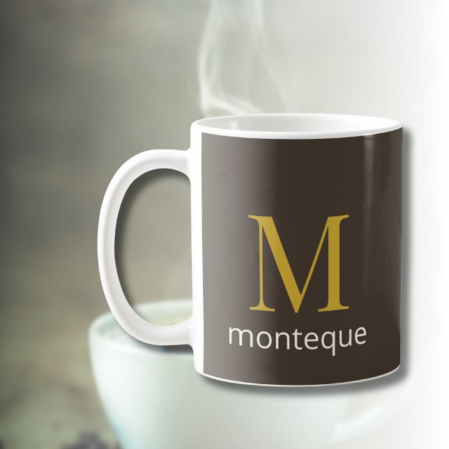 Taupe Gold Monogram Personalised Name Luxury Gift  Coffee Mug (Creator Uploaded)