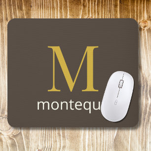 Taupe Gold Monogram Personalised Name Luxury Gift  Mouse Pad