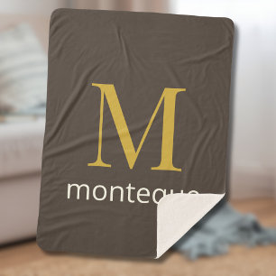 Taupe Gold Monogram Personalised Name Luxury Gift  Sherpa Blanket