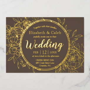 Taupe & Gold Peony Modern Toile Wedding