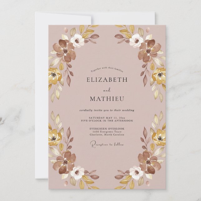 Taupe Gold Petal Wedding Invitation (Front)