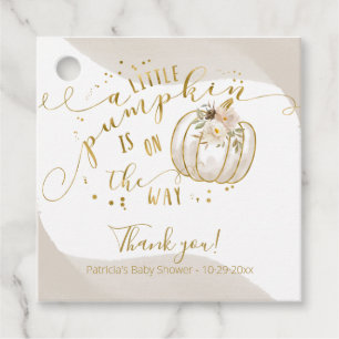 Taupe Gold Pumpkin Fall Baby Shower Thank You Favour Tags