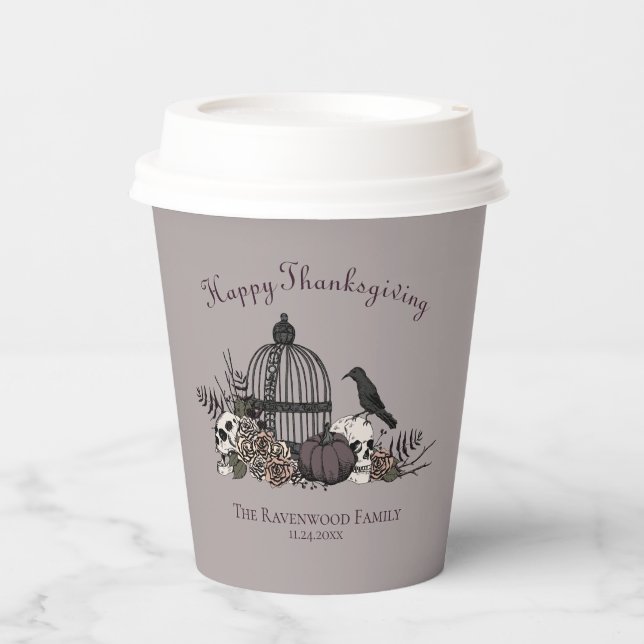 Taupe Gothic Give Thanks Victorian Paper Cup (Front)