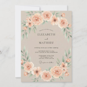 Taupe Graceful Romantic Wedding Invitation