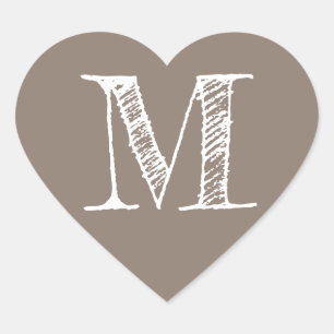 Taupe Gray Heart Minimalist Monogram Initial Sticker