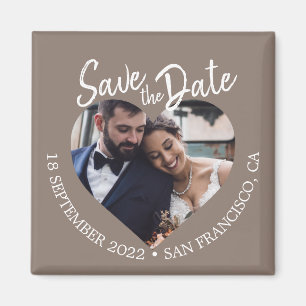 Taupe Gray Photo Modern Script Save the Date Magnet