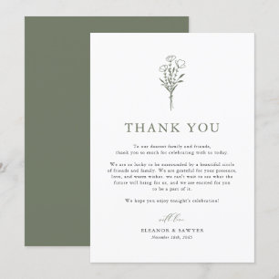 Taupe Green Boho Minimalist Botanicals Wedding Thank You Card