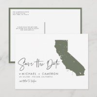 Taupe Green California Map QR Code Save the Date