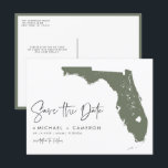 Taupe Green Florida Map QR Code Save the Date Announcement Postcard<br><div class="desc">Announce your Florida wedding in style with this QR Code Save the Date Postcard, featuring a map of the Sunshine State. This design showcases the state’s iconic shape. The added QR code allows your guests to instantly access your wedding website, RSVP page, or a personal message from you, making it...</div>