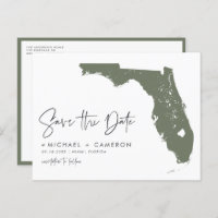 Taupe Green Florida Map QR Code Save the Date
