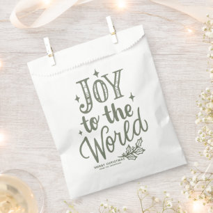 Taupe Green Joy to the World Christmas Lettering Favour Bags