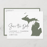 Taupe Green Michigan Map QR Code Save the Date