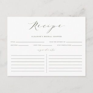 Taupe Green Minimalist Bridal Shower Recipe Card