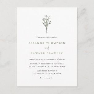 Taupe Green Minimalist Floral Bouquet Wedding Invitation Postcard