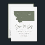 Taupe Green Montana Map QR Code Save the Date Announcement Postcard<br><div class="desc">Announce your Montana wedding in a bold and modern way with this QR Code Save the Date Postcard, featuring a sleek silhouette of the Montana state map. Perfect for couples planning a wedding in Montana's breathtaking landscapes, whether in the wide-open plains, majestic Rocky Mountains, or charming cities like Billings and...</div>
